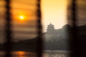 China, Beijing, curtains, view Summer Palace, 'Yiheyuan', Kunming Lake, Dusk, China, Beijing, curtains, view Summer Palace, 'Yiheyuan', Kunming Lake, Dusk,